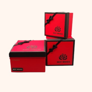 جعبه کادویی مربع قرمز و مشکی پاپیونی در 3 سایز