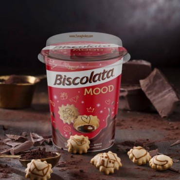 بیسکویت با کرم شکلات مینی بیسکولاتا مود لیوانی قرمز با طعم گیلاس 125 گرمی