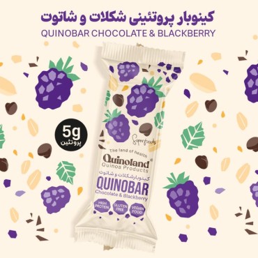 فروشگاه اینترنتی تنقلاتکینوا بار پروتئینی شکلات و شاتوت بدون گلوتن و وگان کینولند 25 گرمی