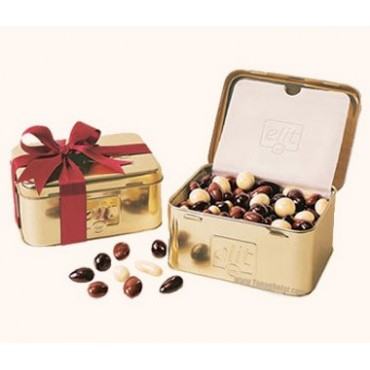 شکلات کادویی الیت مدل دراژه جعبه فلزی روبان دار طلایی