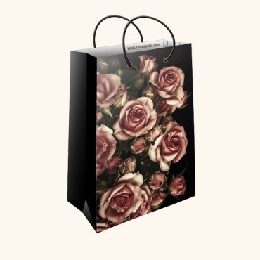 ساک کادویی متوسط طولی سایز 3 طرح گل رز صورتی