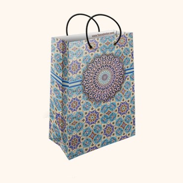 ساک کادویی متوسط طولی سایز 3 طرح ترمه آّبی