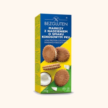 بیسکوئیت کاکائویی با کرم نارگیل بزگلوتن کم پروتئین و بدون گلوتن 