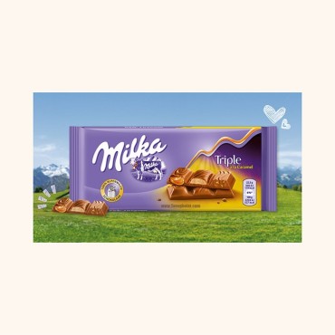 شکلات 90 گرمی میلکا مدل تریپل سه طعم کاراملی