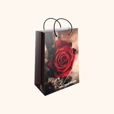 ساک کادویی کوچک طولی سایز 2 طرح گل رز قرمز تک