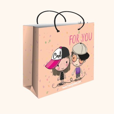 ساک کادویی متوسط عرضی سایز 4 طرح for you دختر و پسر