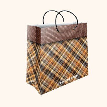 ساک کادویی بزرگ سایز 5 طرح چهارخانه قهوه ای