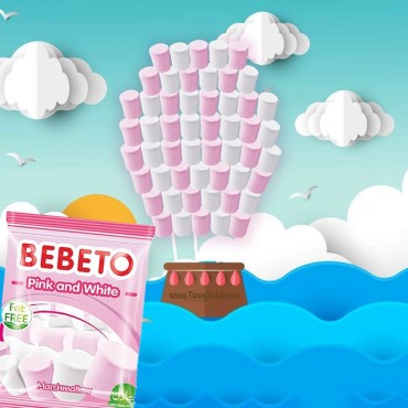 مارشمالو ببتو مدل سفید و صورتی بدون چربی 135 گرمی