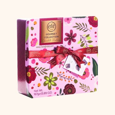 شکلات کادویی الیت گورمت کالکشن پرالین شکلات شیری و سفید جعبه فلزی