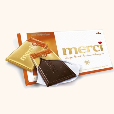 شکلات تلخ مرسی 70% پرتقال و بادام 100 گرمی