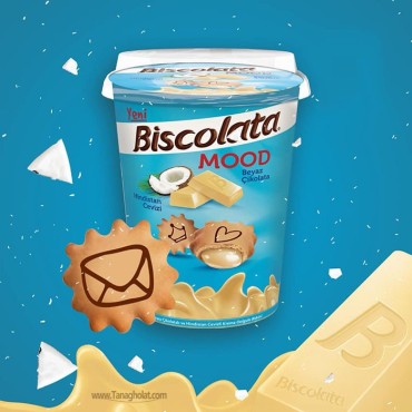 بیسکویت شکلاتی بیسکولاتا مود سفید با کرم نارگیل 125 گرمی