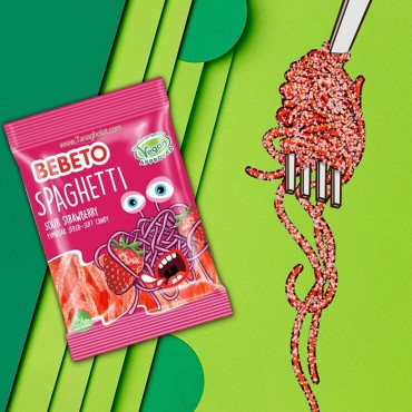 پاستیل ببتو مدل اسپاگتی با طعم توت فرنگی 60 گرمی