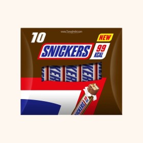 بسته شکلات اسنیکرز شیری با نوقات و کارامل کم کالری 10 عددی