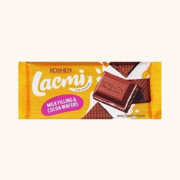 شکلات شیری روشن لاکمی با مغز شیری و ویفر کاکائویی 90 گرمی