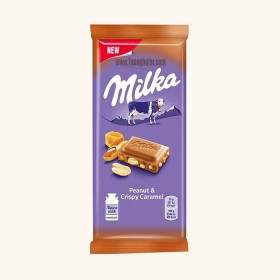 شکلات شیری میلکا با مغز بادام زمینی و کارامل کریسپی 90 گرم
