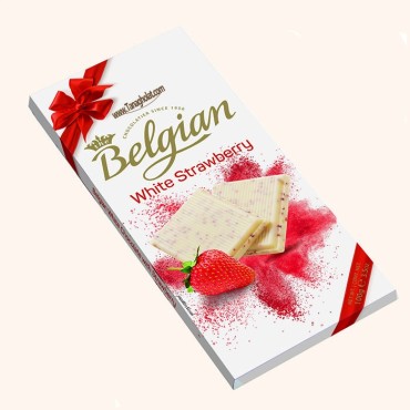 شکلات سفید بلژین با  طعم توت فرنگی
