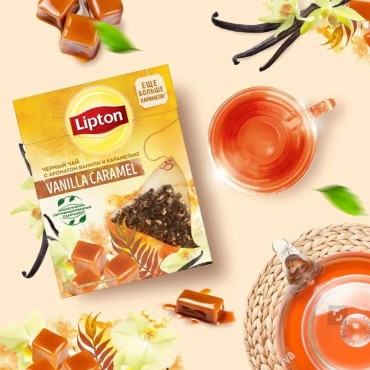 چای سیاه کیسه ای هرمی لیپتون با طعم کارامل وانیلی