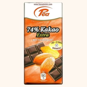شکلات تلخ 74 درصد کاکائو بدون قند و بدون گلوتن Pea
